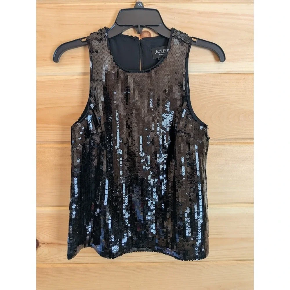 J. CREW Collection Womens Going Out Top XS Sequin Party Bling Keyhole Back NEW